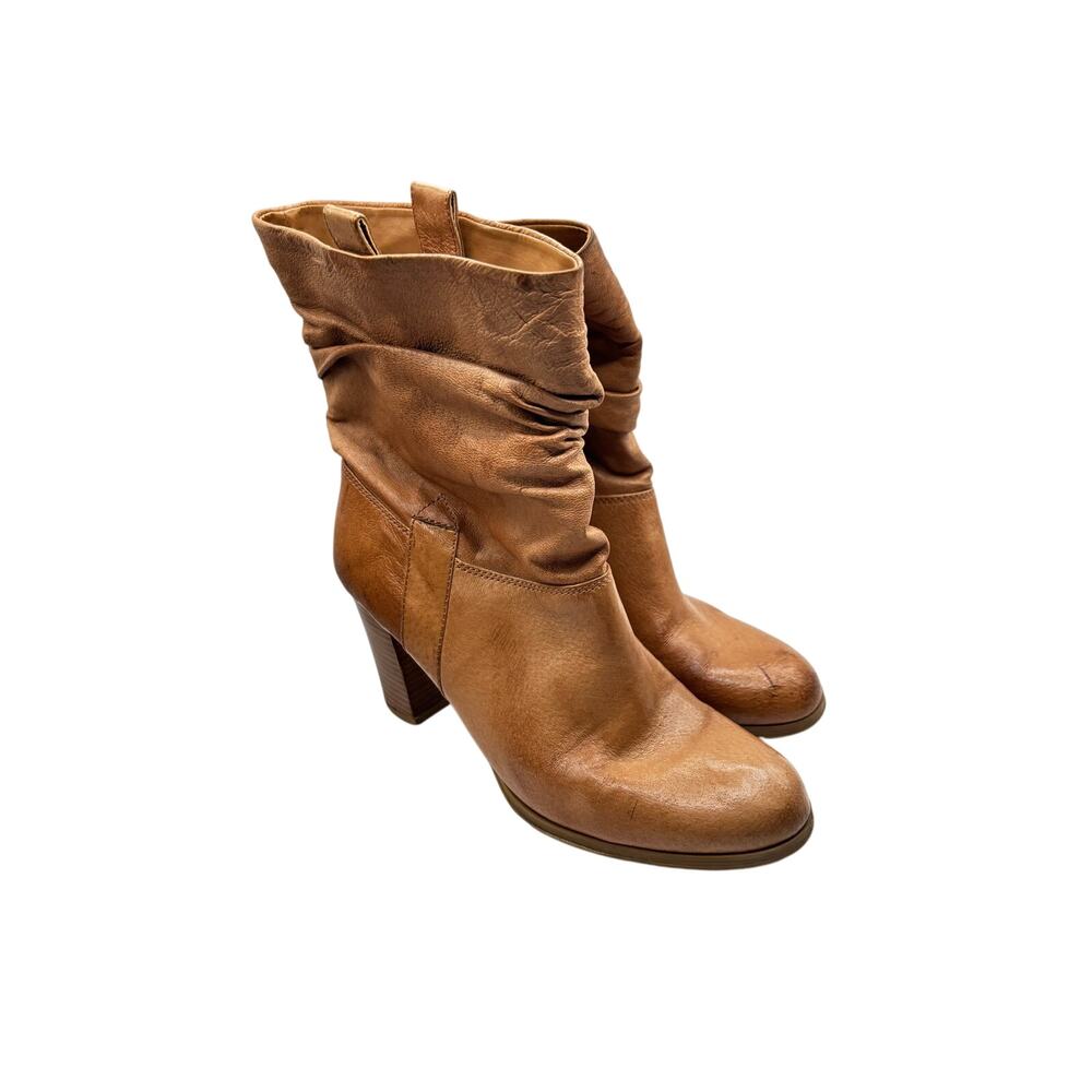 Nine West Nolillybelle slouch Cognac leather mid calf boot sz 9.5